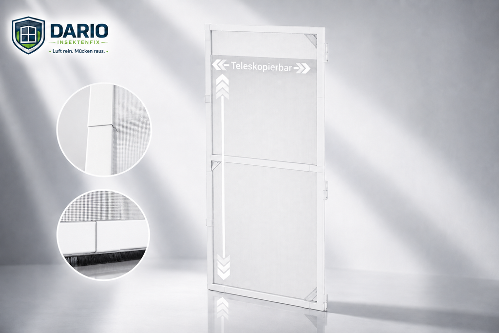 DARIO INSEKTENFIX Fliegenschutztür V1 Weiß– teleskopierbar mit Alurahmen